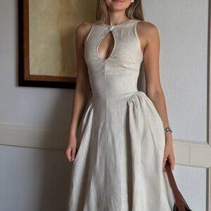Dianara SARA LINEN MIDI DRESS Size Med - Large